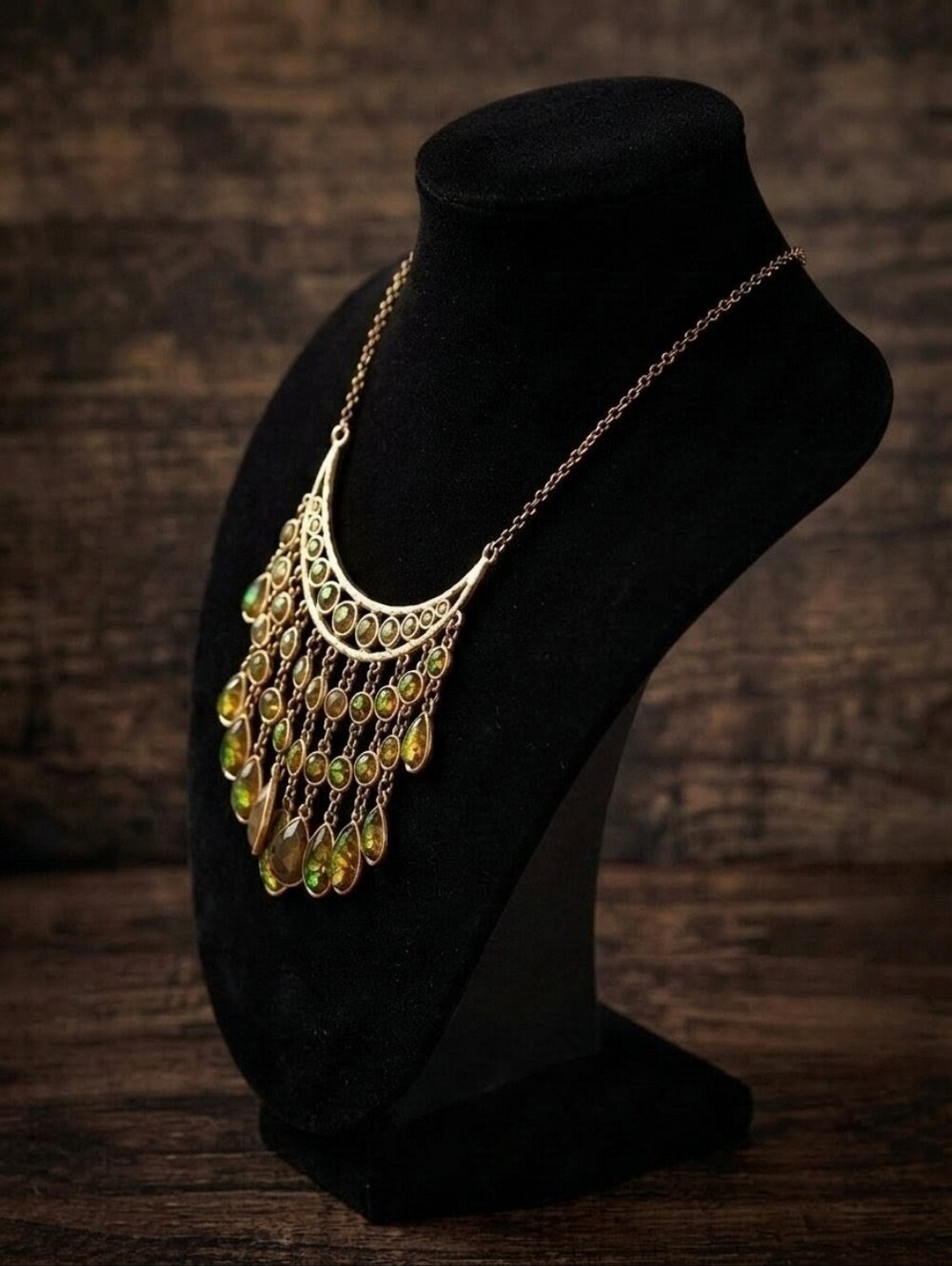 Vintage Gold Whimsigoth Color-Shift Chandelier Bib Necklace Statement | NOS - Picture 7 of 9